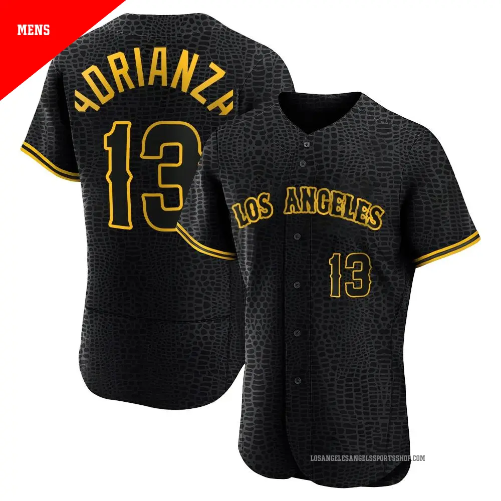 Men's ＃13 Ehire Adrianza Los Angeles Angels Black Authentic Snake Skin City Jersey