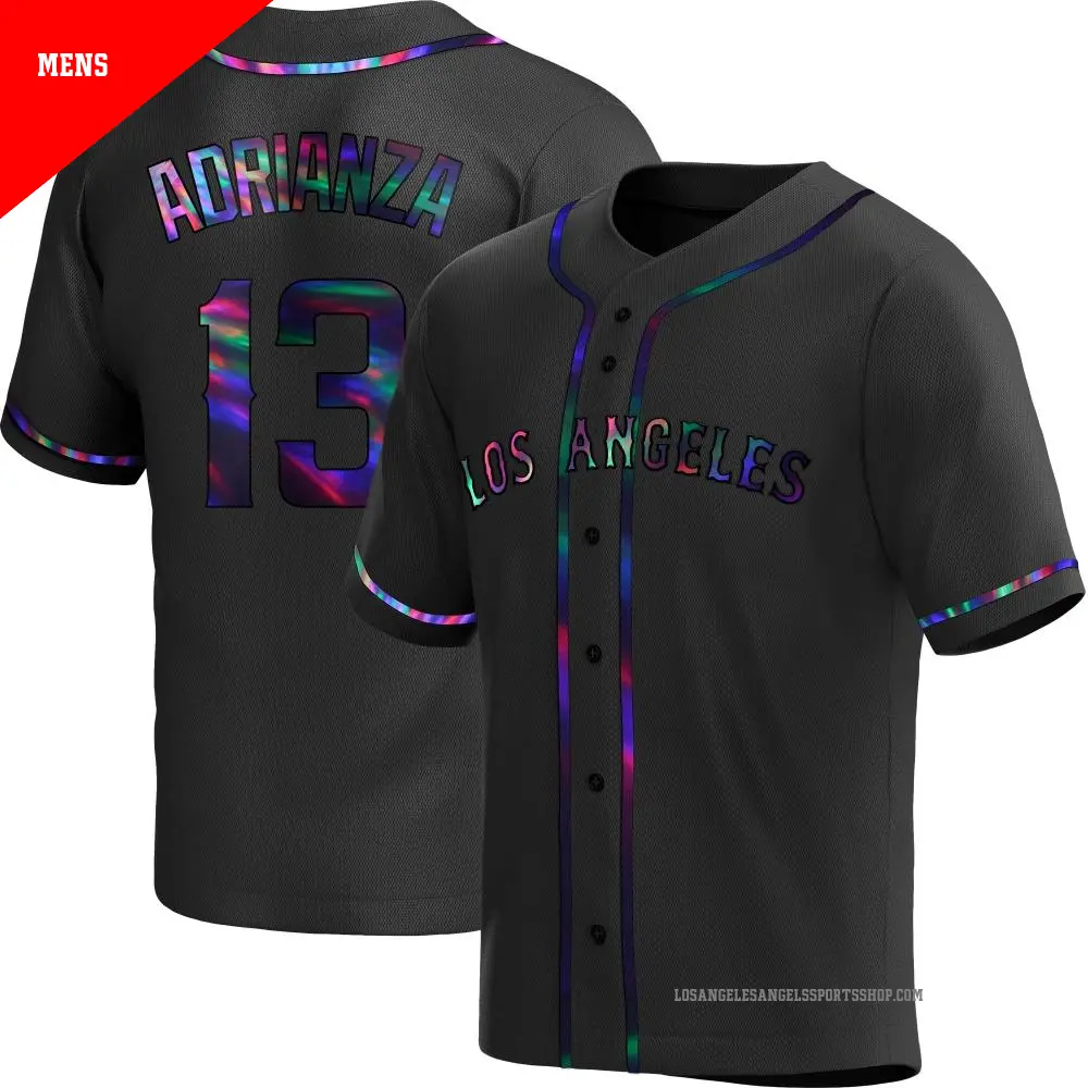 Men's ＃13 Ehire Adrianza Los Angeles Angels Black Replica Holographic Alternate Jersey