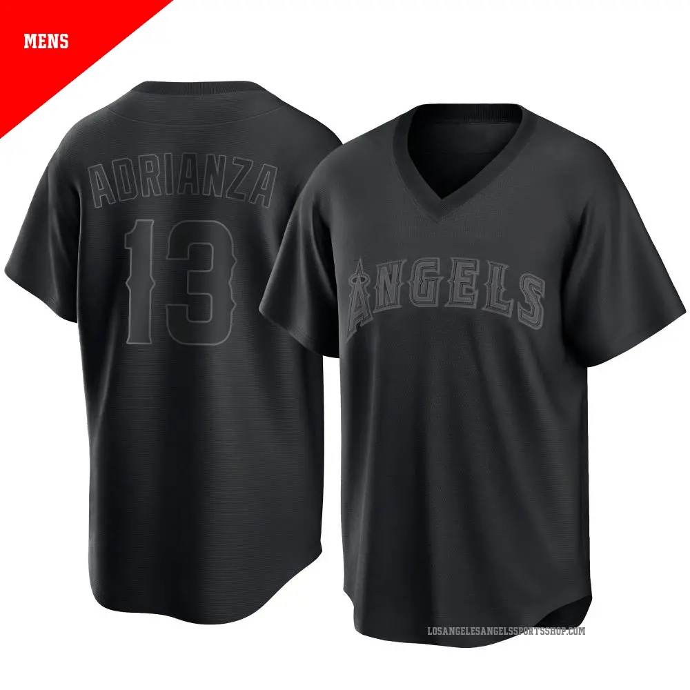 Men's ＃13 Ehire Adrianza Los Angeles Angels Black Replica Pitch Fashion Jersey