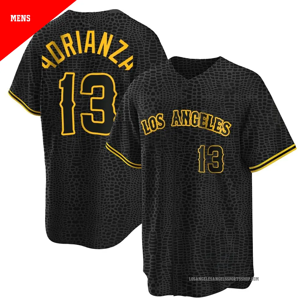 Men's ＃13 Ehire Adrianza Los Angeles Angels Black Replica Snake Skin City Jersey