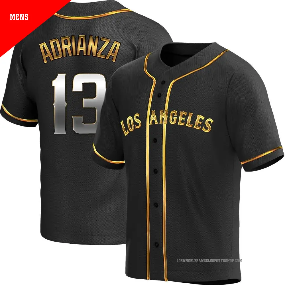 Men's ＃13 Ehire Adrianza Los Angeles Angels Gold Replica Black en Alternate Jersey