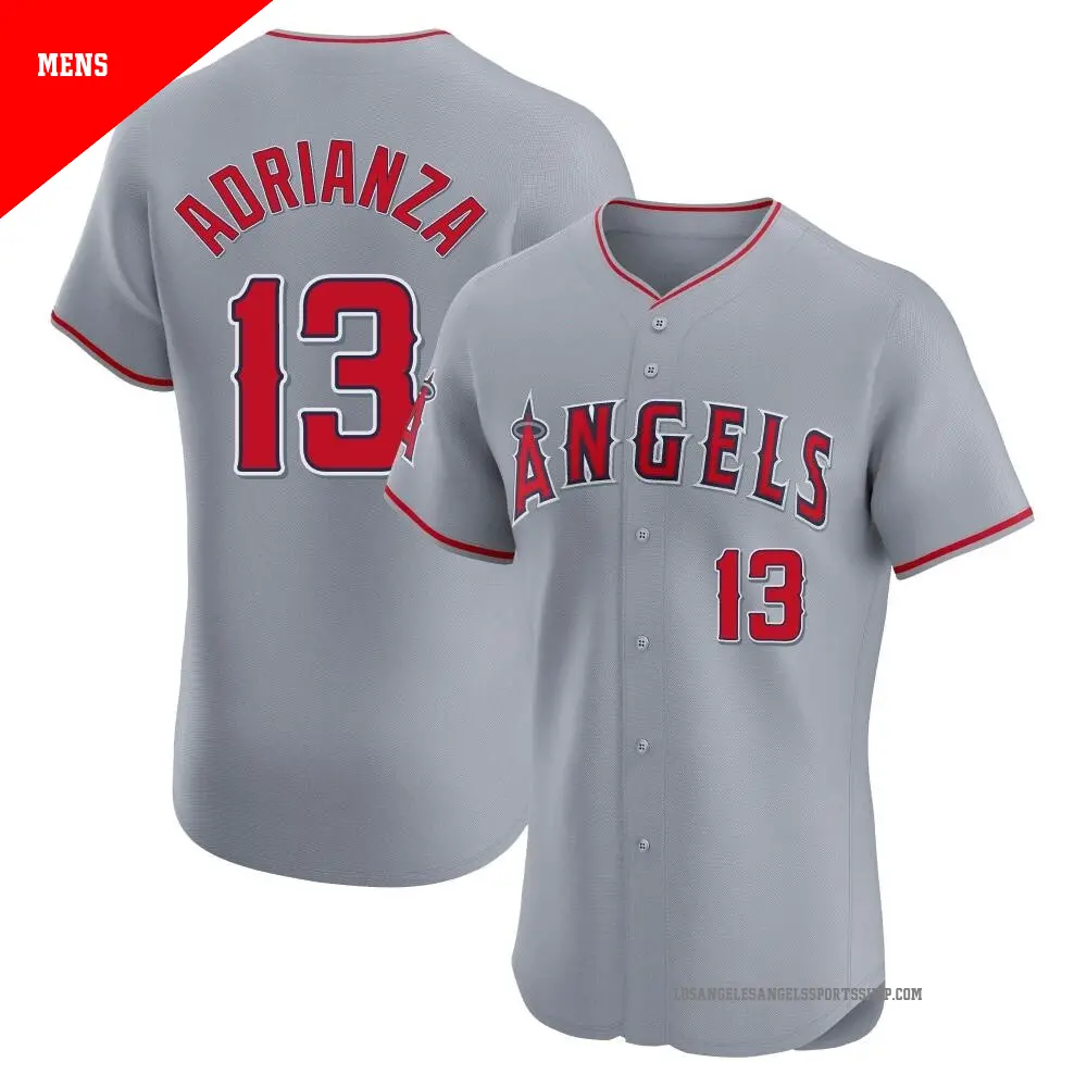 Men's ＃13 Ehire Adrianza Los Angeles Angels Gray Elite Road Jersey