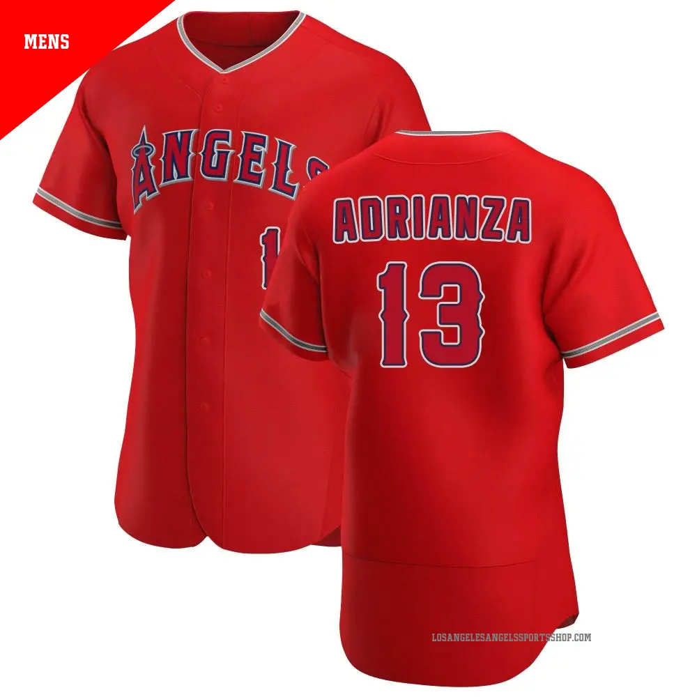 Men's ＃13 Ehire Adrianza Los Angeles Angels Scarlet Authentic Alternate Jersey