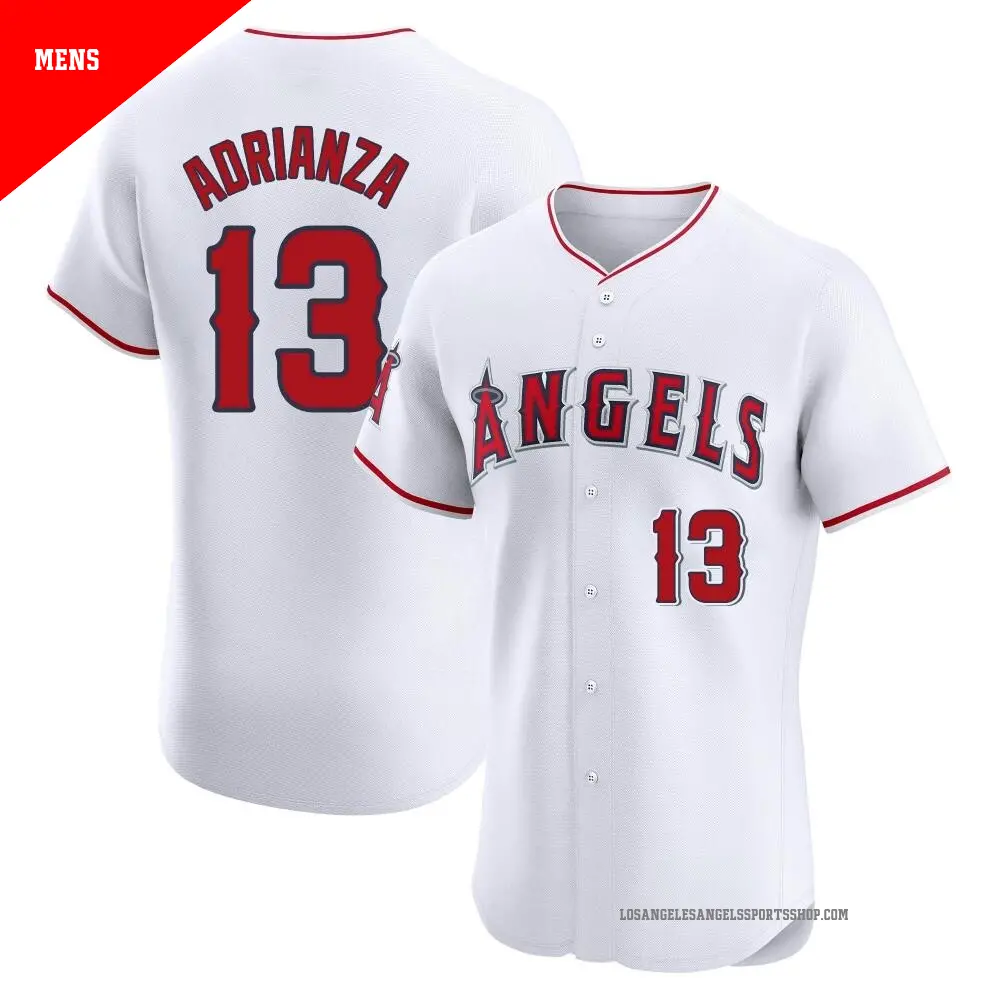 Men's ＃13 Ehire Adrianza Los Angeles Angels White Elite Home Jersey