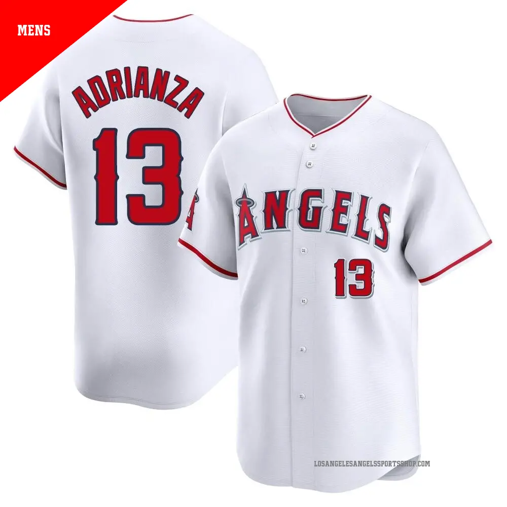 Men's ＃13 Ehire Adrianza Los Angeles Angels White Limited Home Jersey