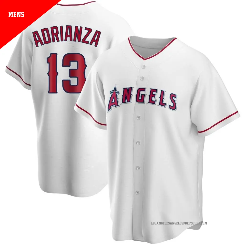 Men's ＃13 Ehire Adrianza Los Angeles Angels White Replica Home Jersey