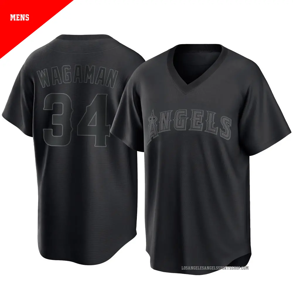 Men's ＃34 Eric Wagaman Los Angeles Angels Black Replica Pitch Fashion Jersey