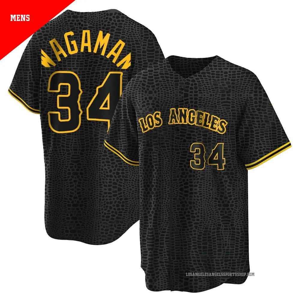 Men's ＃34 Eric Wagaman Los Angeles Angels Black Replica Snake Skin City Jersey