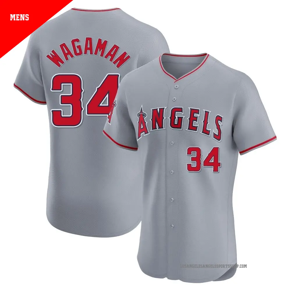 Men's ＃34 Eric Wagaman Los Angeles Angels Gray Elite Road Jersey