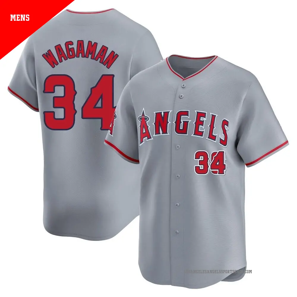 Men's ＃34 Eric Wagaman Los Angeles Angels Gray Limited Away Jersey