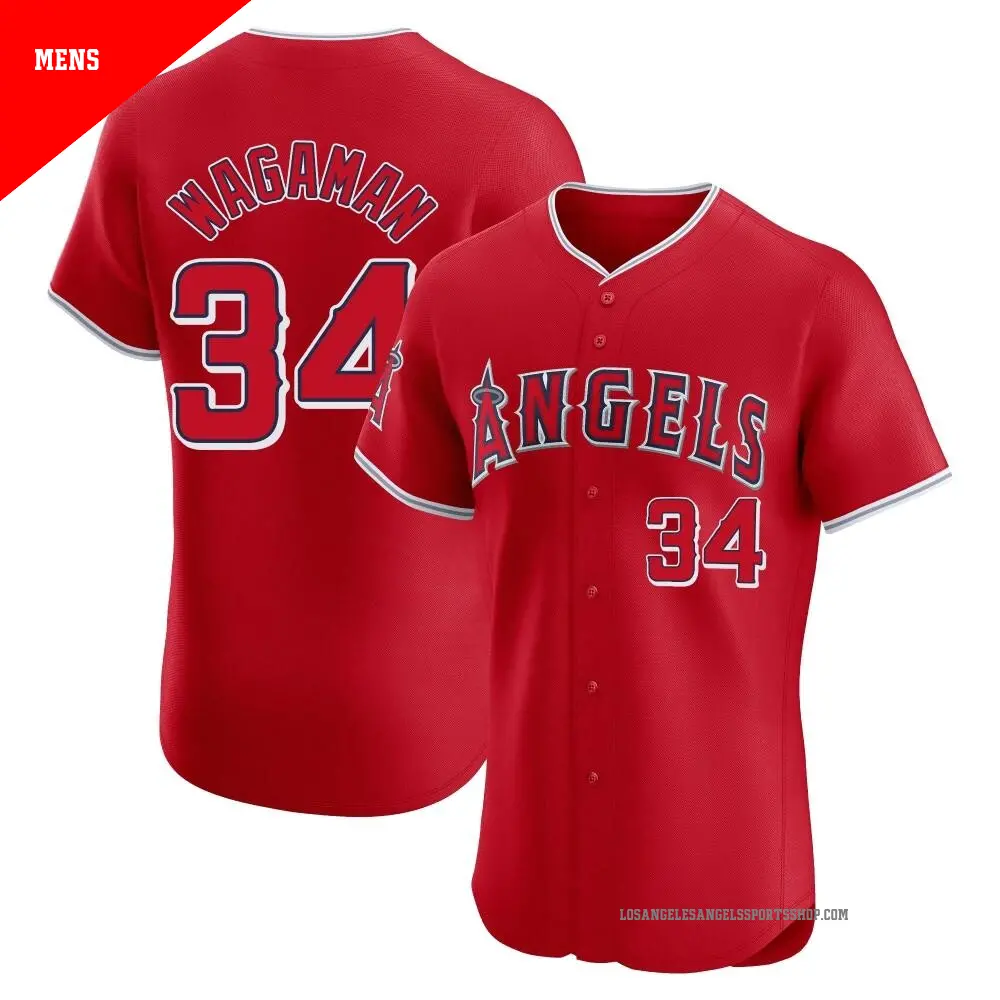 Men's ＃34 Eric Wagaman Los Angeles Angels Red Elite Alternate Jersey