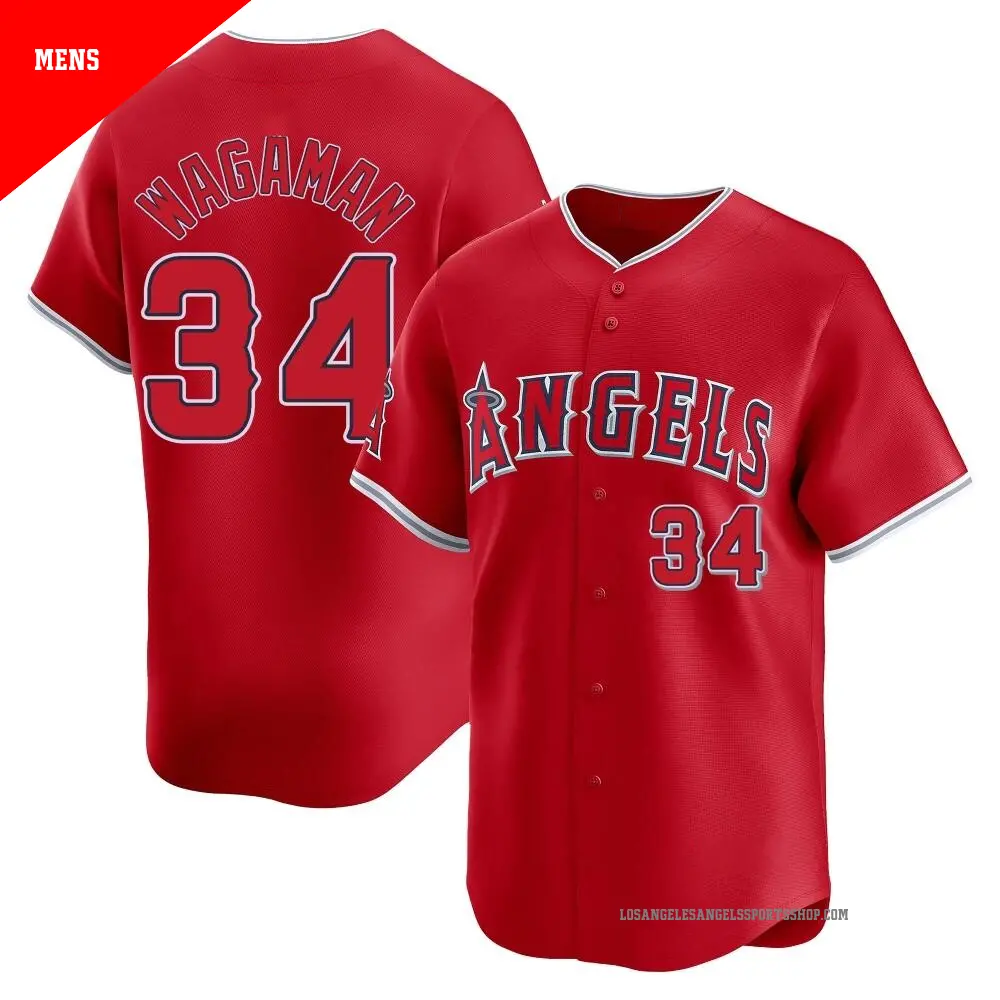 Men's ＃34 Eric Wagaman Los Angeles Angels Red Limited Alternate Jersey