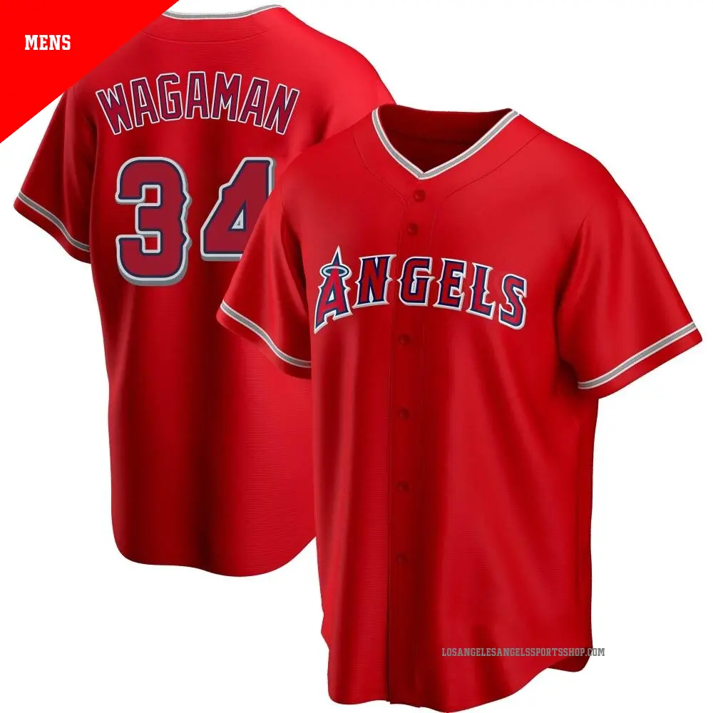 Men's ＃34 Eric Wagaman Los Angeles Angels Red Replica Alternate Jersey