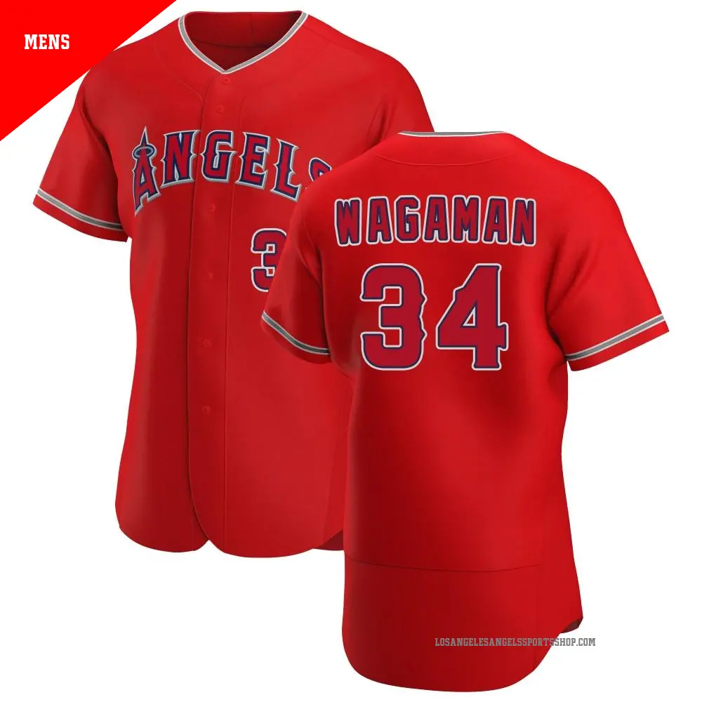 Men's ＃34 Eric Wagaman Los Angeles Angels Scarlet Authentic Alternate Jersey