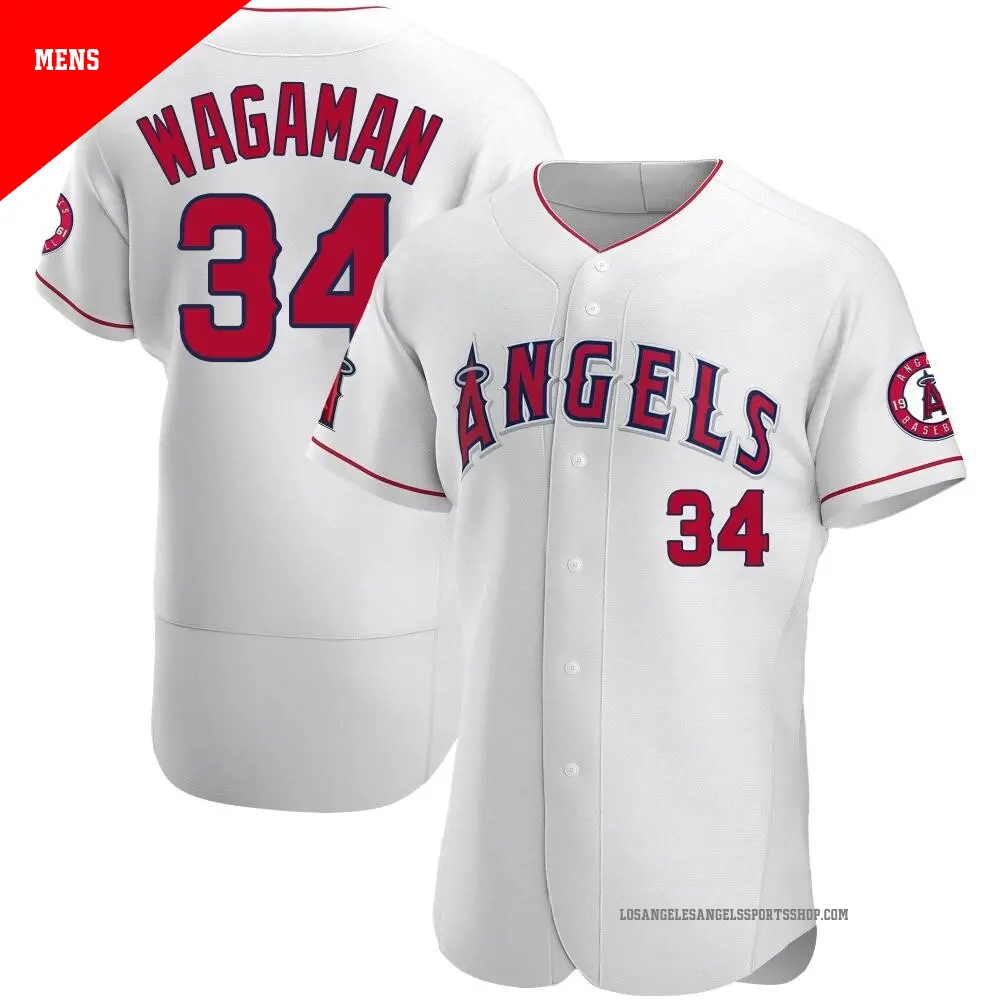 Men's ＃34 Eric Wagaman Los Angeles Angels White Authentic Jersey