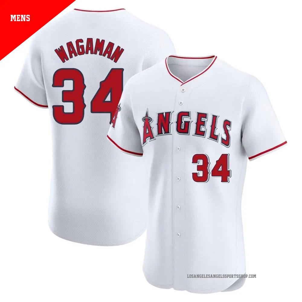 Men's ＃34 Eric Wagaman Los Angeles Angels White Elite Home Jersey