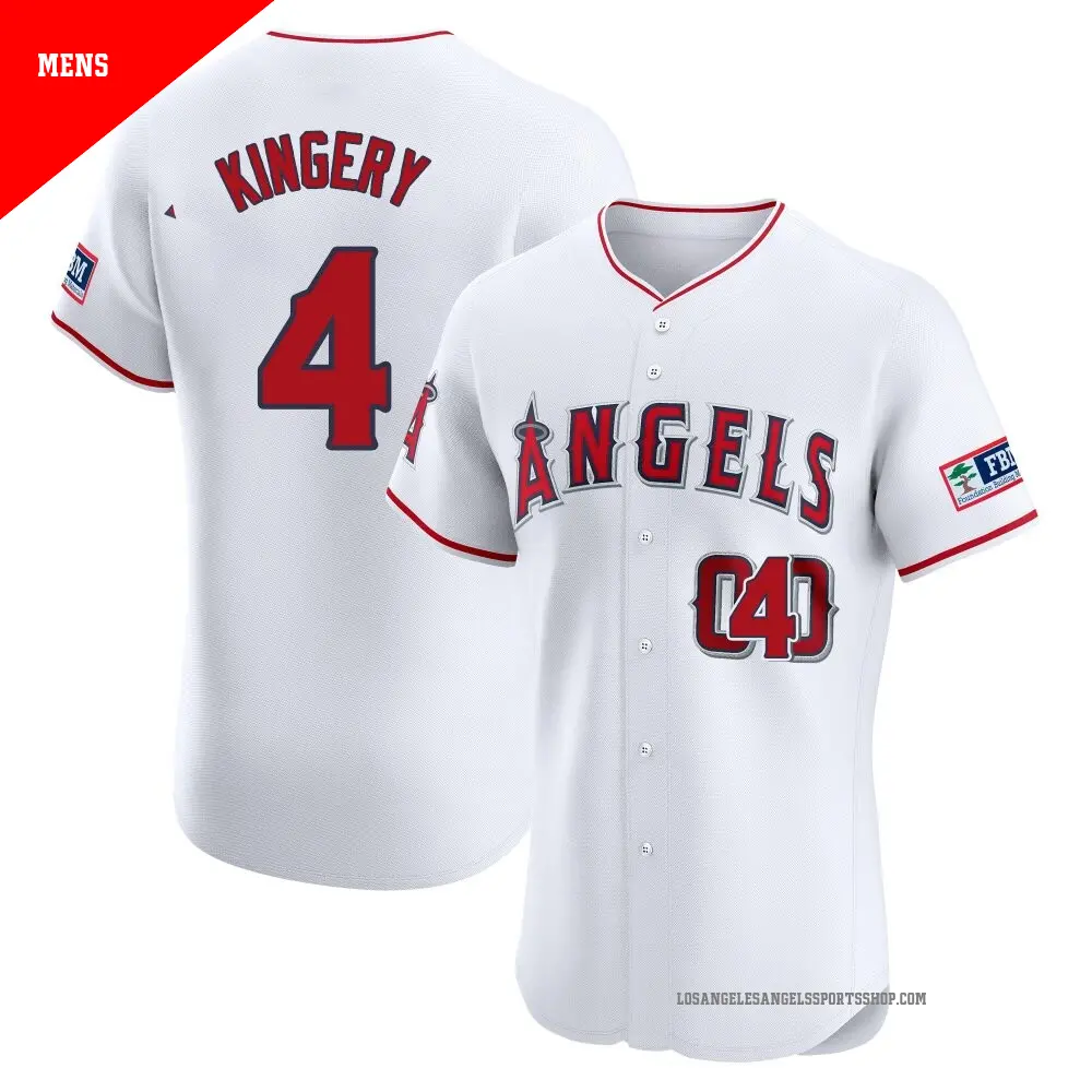 Men's ＃4 Scott Kingery Los Angeles Angels White Elite Home Patch Jersey