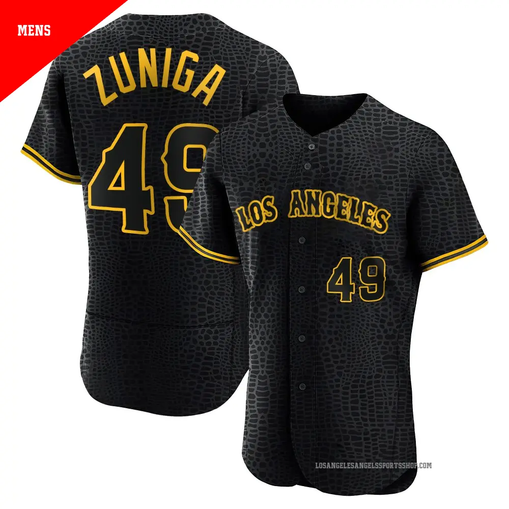 Men's ＃49 Guillo Zuniga Los Angeles Angels Black Authentic Snake Skin City Jersey