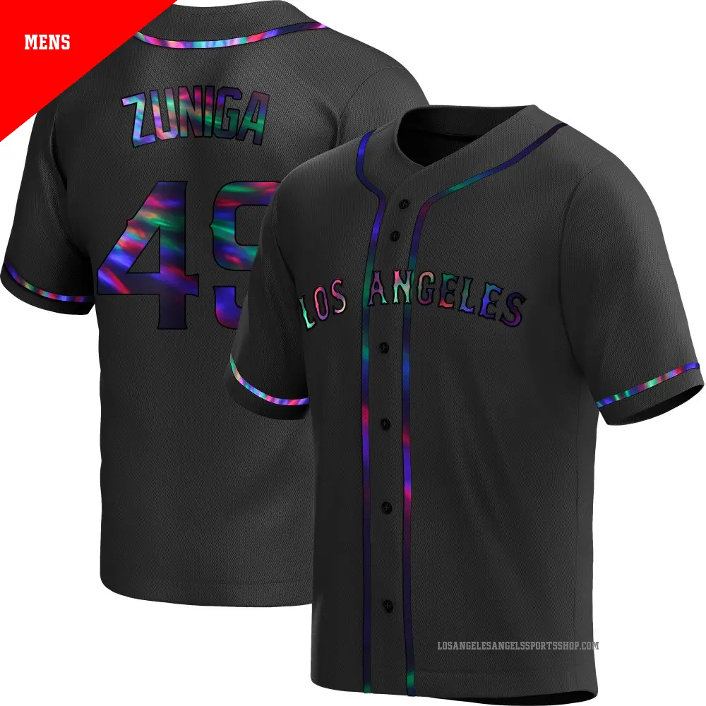 Men's ＃49 Guillo Zuniga Los Angeles Angels Black Replica Holographic Alternate Jersey