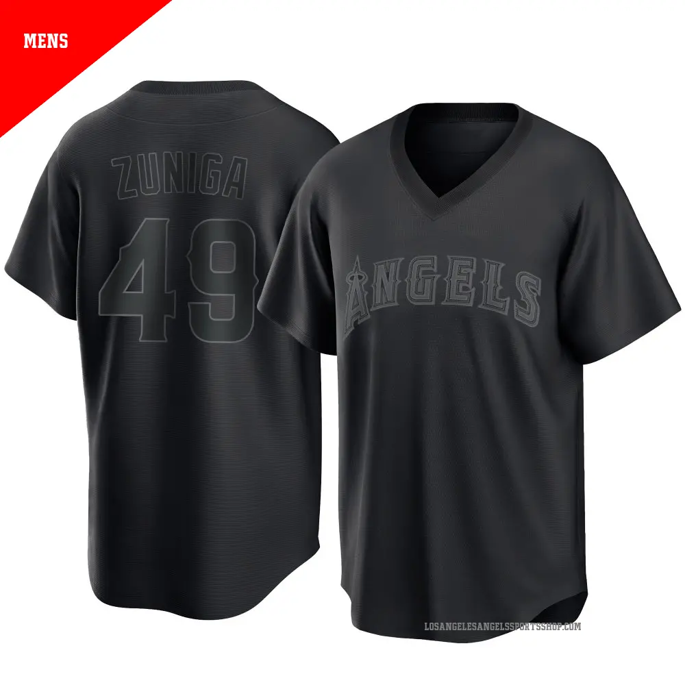 Men's ＃49 Guillo Zuniga Los Angeles Angels Black Replica Pitch Fashion Jersey