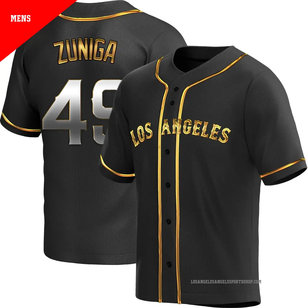 Men's ＃49 Guillo Zuniga Los Angeles Angels Gold Replica Black en Alternate Jersey