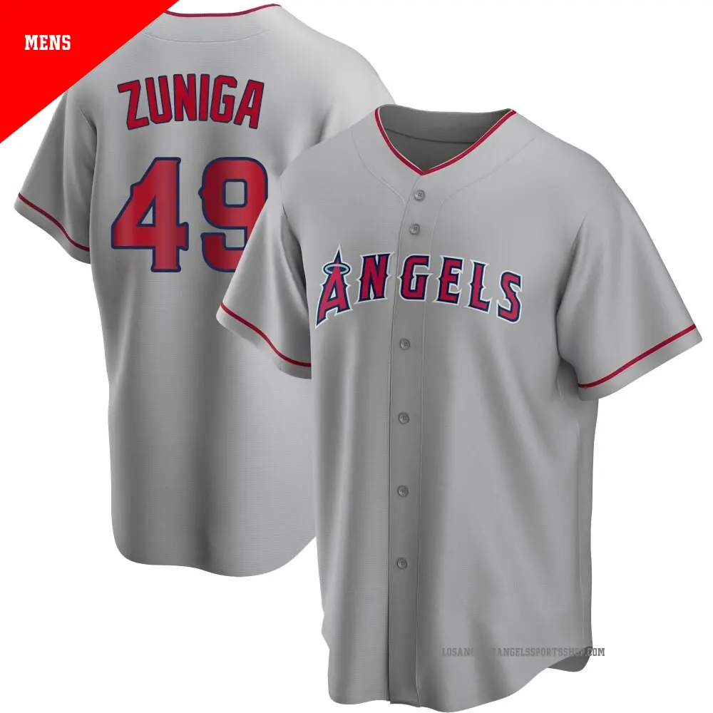 Men's ＃49 Guillo Zuniga Los Angeles Angels Replica Silver Road Jersey