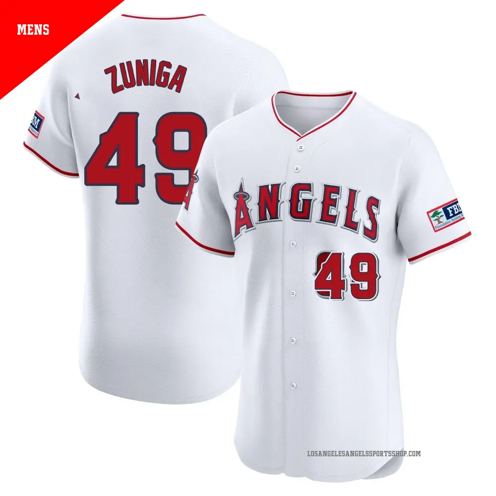 Men's ＃49 Guillo Zuniga Los Angeles Angels White Elite Home Patch Jersey