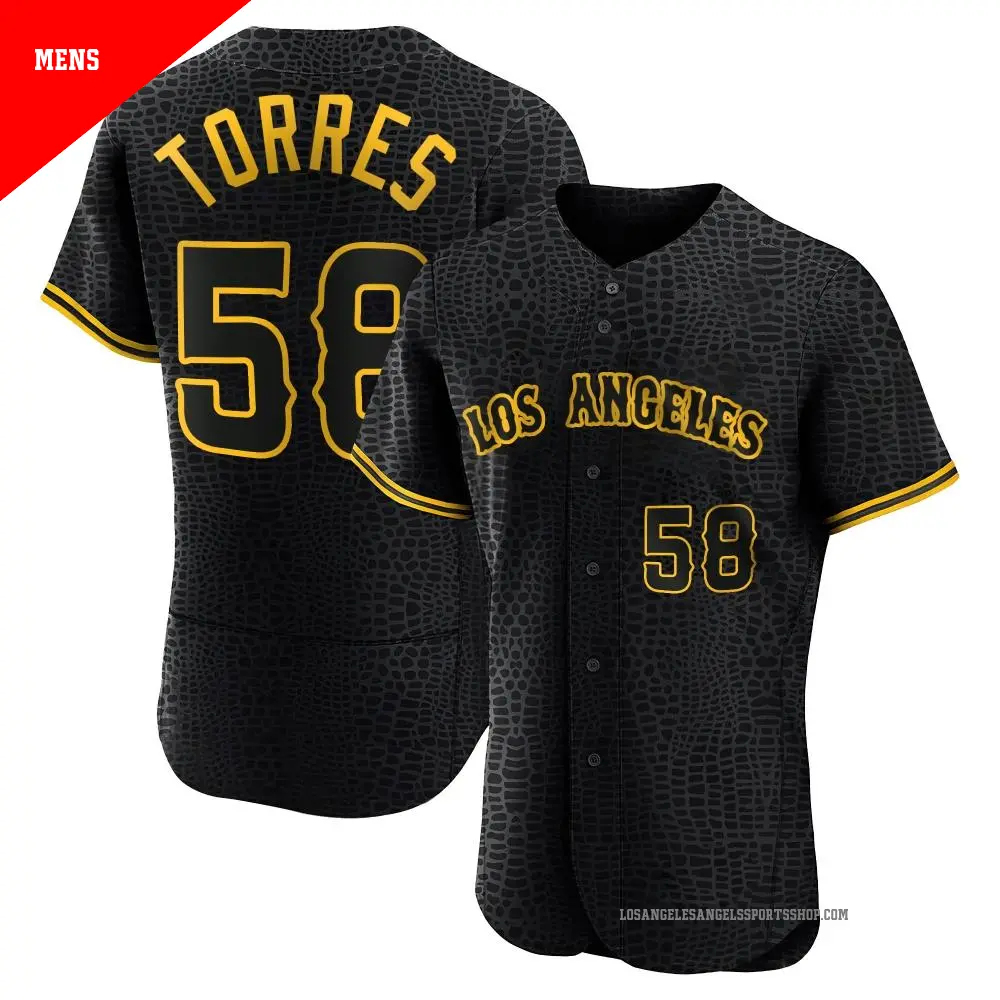 Men's ＃58 Luis Torres Los Angeles Angels Black Authentic Snake Skin City Jersey