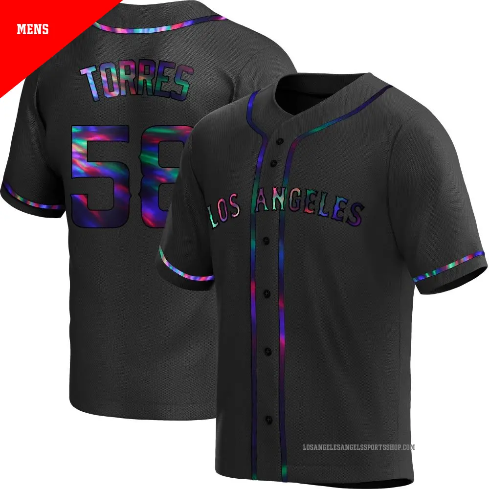 Men's ＃58 Luis Torres Los Angeles Angels Black Replica Holographic Alternate Jersey