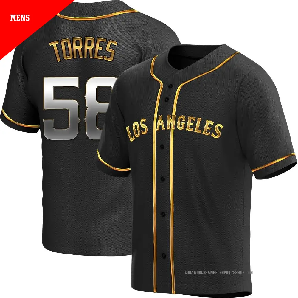 Men's ＃58 Luis Torres Los Angeles Angels Gold Replica Black en Alternate Jersey