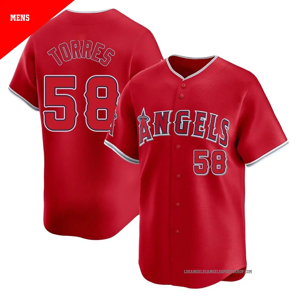 Men's ＃58 Luis Torres Los Angeles Angels Red Limited Alternate Jersey