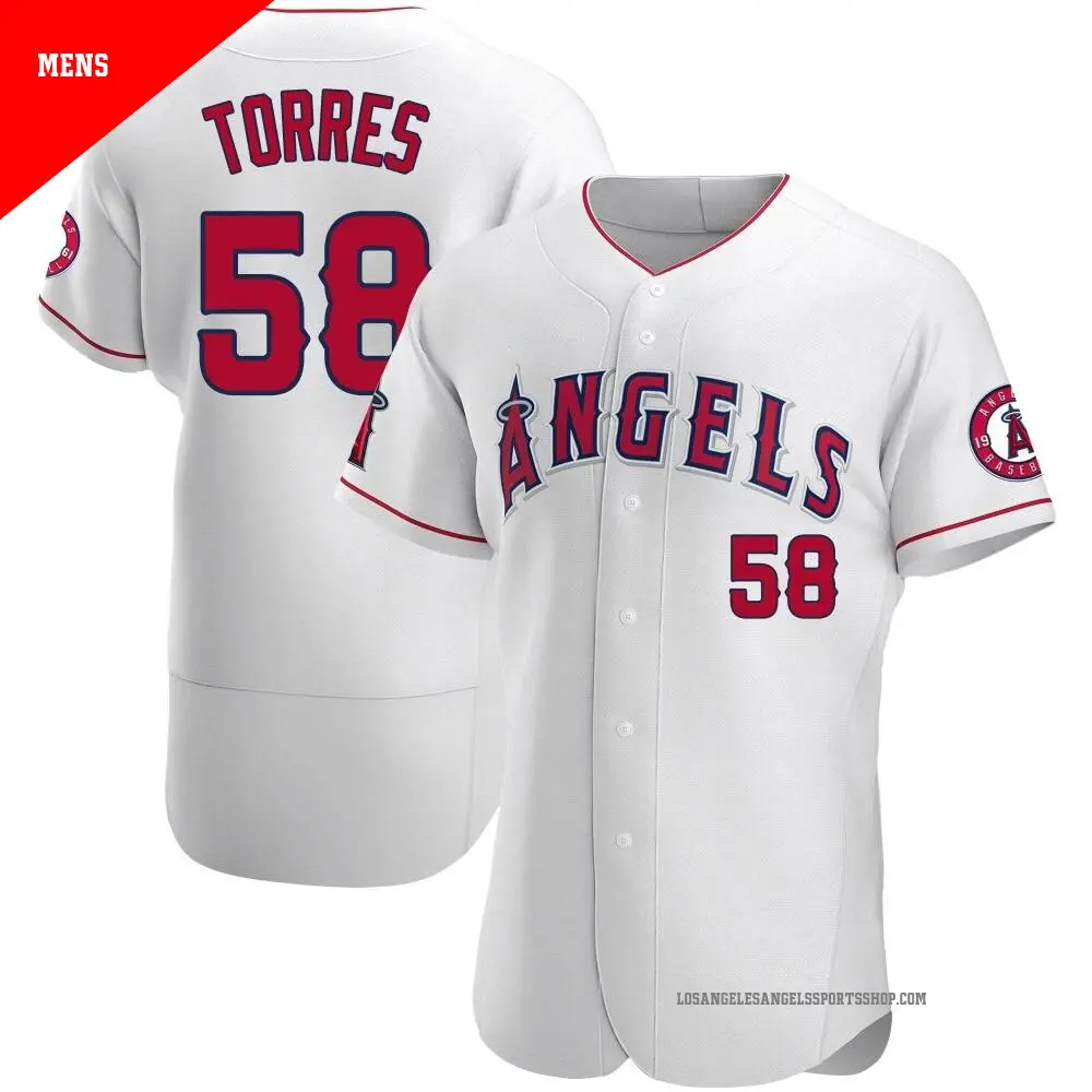 Men's ＃58 Luis Torres Los Angeles Angels White Authentic Jersey