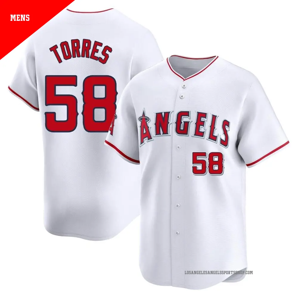 Men's ＃58 Luis Torres Los Angeles Angels White Limited Home Jersey