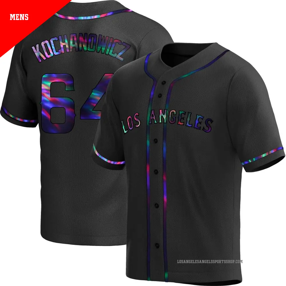 Men's ＃64 Jack Kochanowicz Los Angeles Angels Black Replica Holographic Alternate Jersey