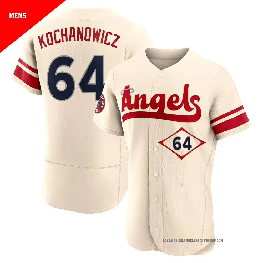 Men's ＃64 Jack Kochanowicz Los Angeles Angels Cream Authentic 2022 City Connect Jersey