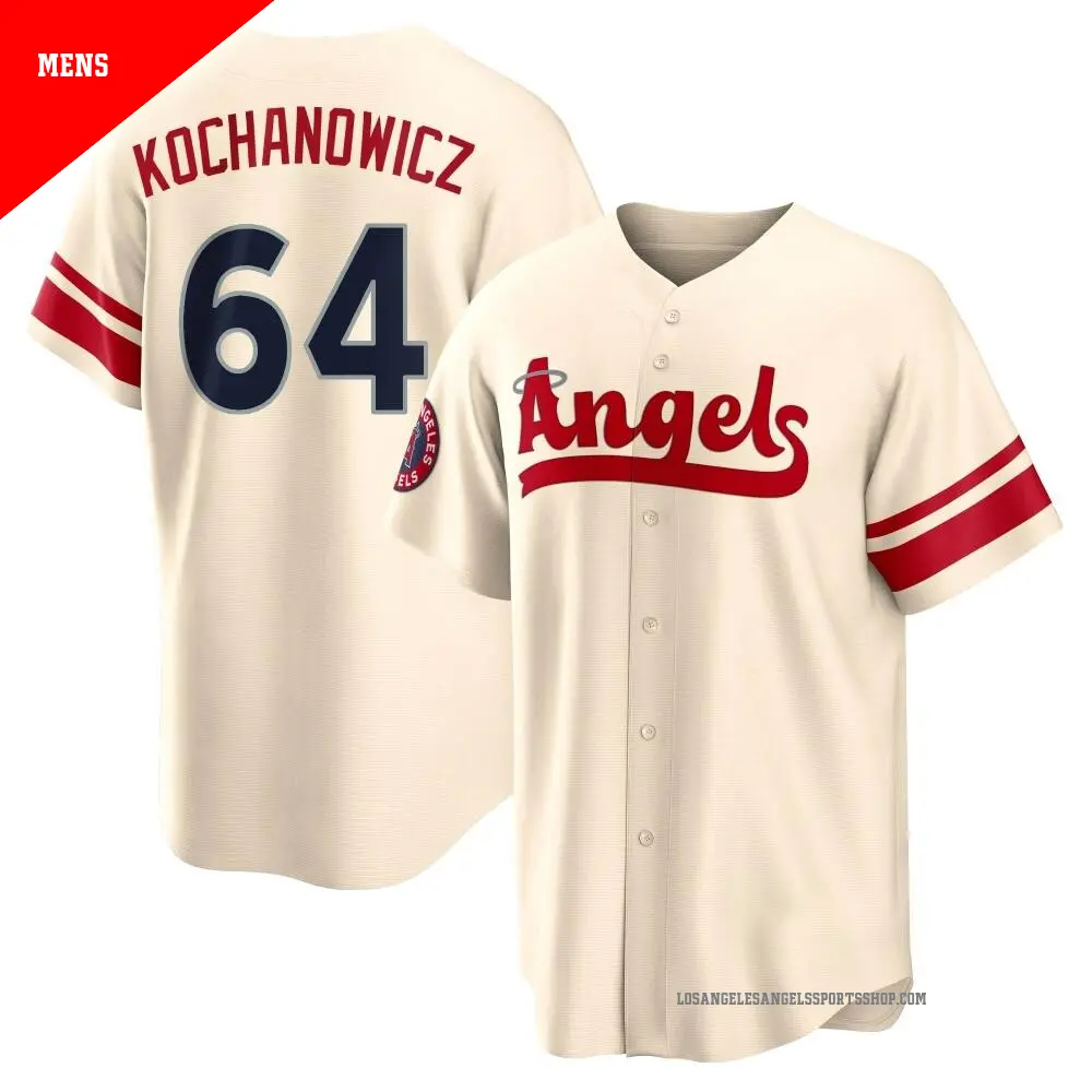 Men's ＃64 Jack Kochanowicz Los Angeles Angels Cream Replica 2022 City Connect Jersey