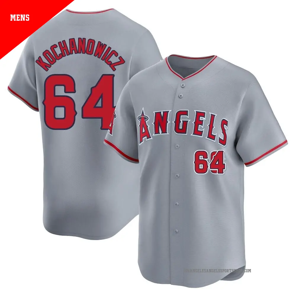 Men's ＃64 Jack Kochanowicz Los Angeles Angels Gray Limited Away Jersey