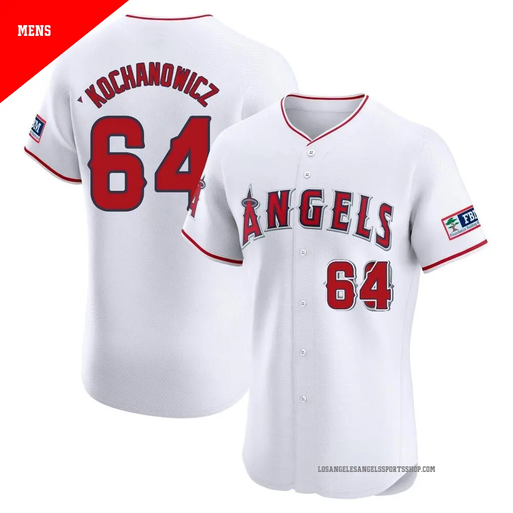 Men's ＃64 Jack Kochanowicz Los Angeles Angels White Elite Home Patch Jersey