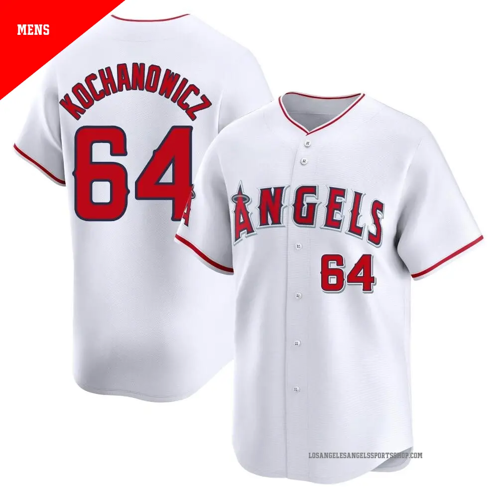 Men's ＃64 Jack Kochanowicz Los Angeles Angels White Limited Home Jersey