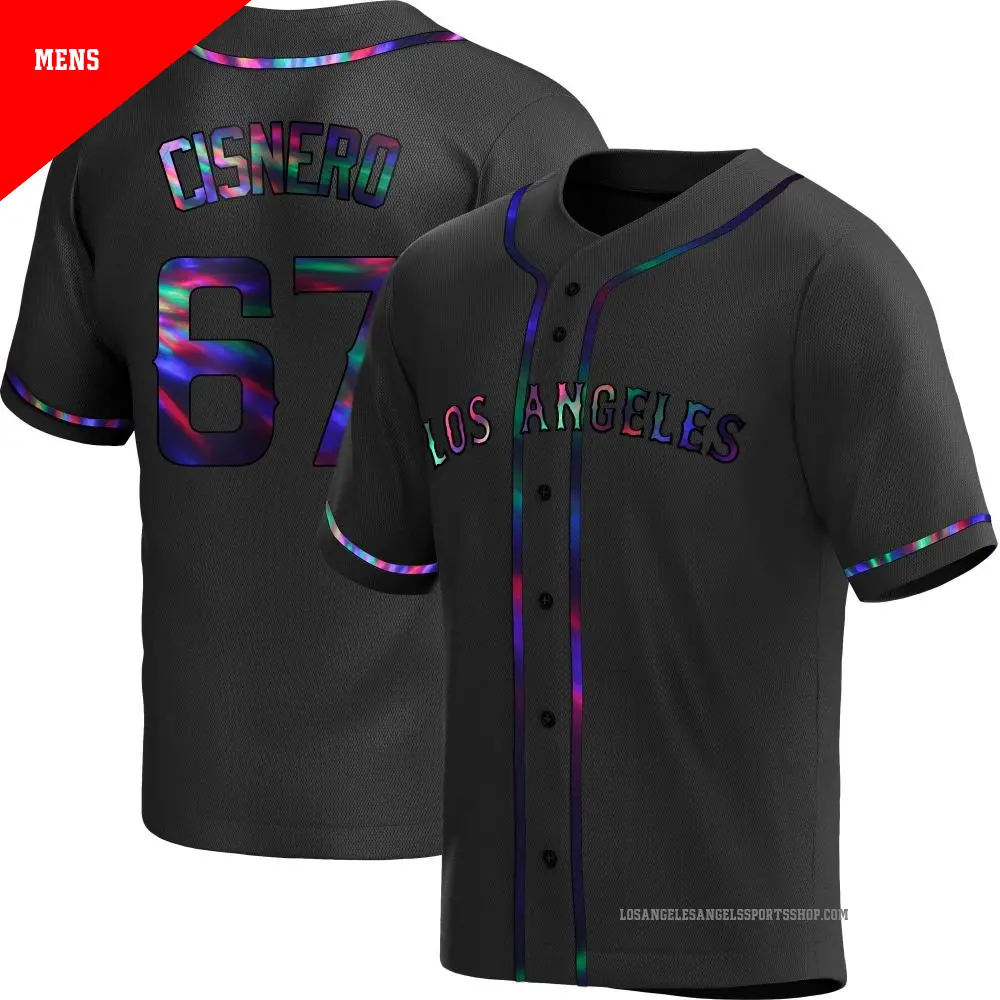 Men's ＃67 Jose Cisnero Los Angeles Angels Black Replica Holographic Alternate Jersey