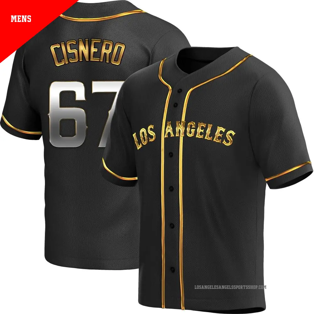 Men's ＃67 Jose Cisnero Los Angeles Angels Gold Replica Black en Alternate Jersey