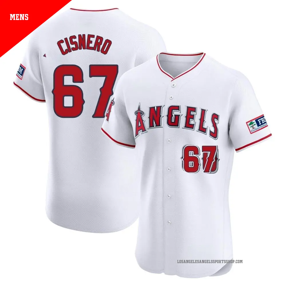 Men's ＃67 Jose Cisnero Los Angeles Angels White Elite Home Patch Jersey