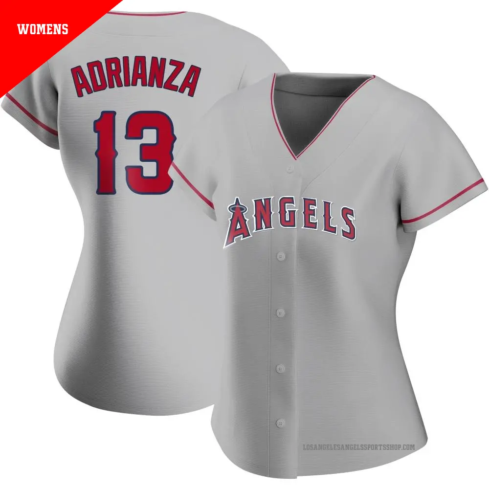 Women's ＃13 Ehire Adrianza Los Angeles Angels Authentic Silver Road Jersey