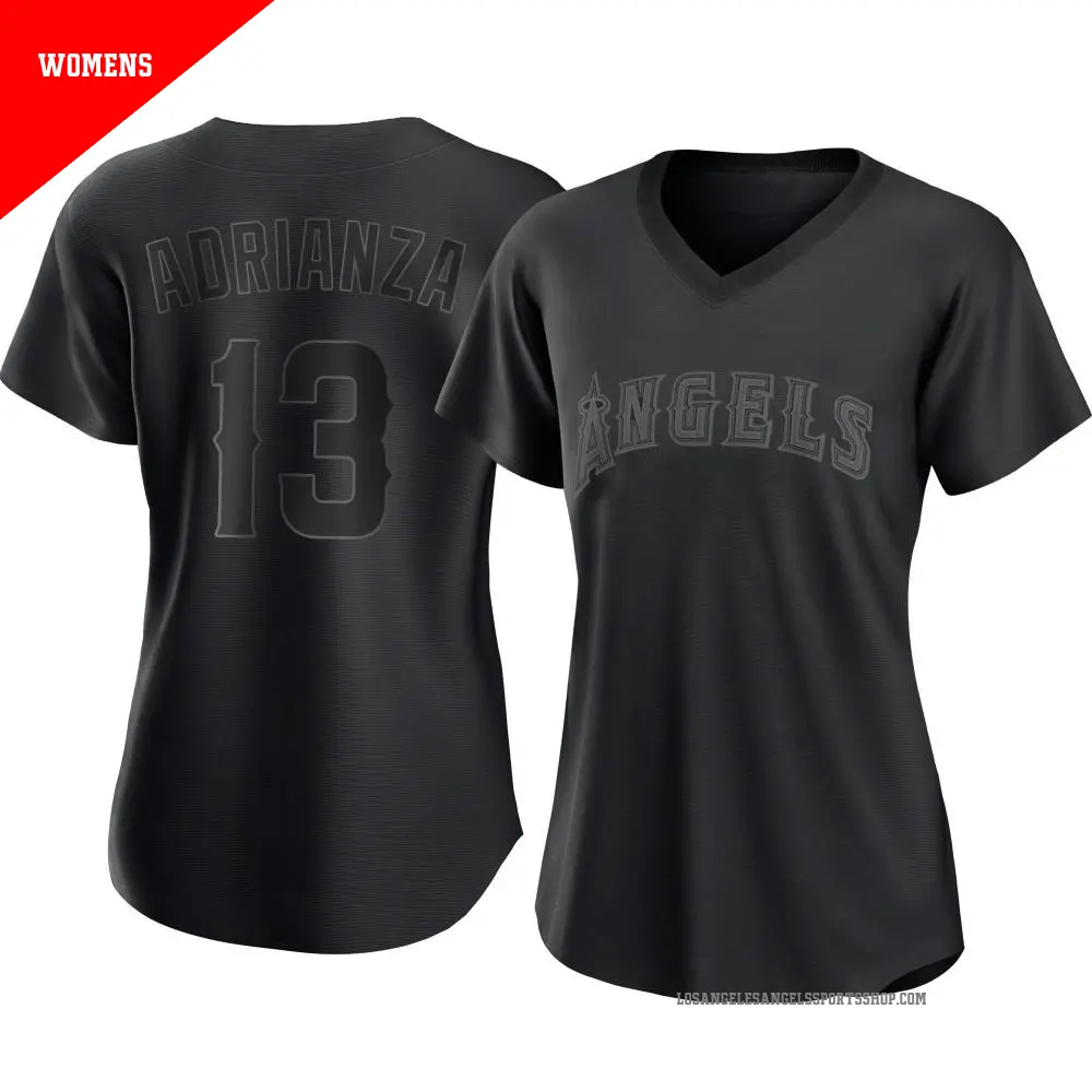 Women's ＃13 Ehire Adrianza Los Angeles Angels Black Authentic Pitch Fashion Jersey