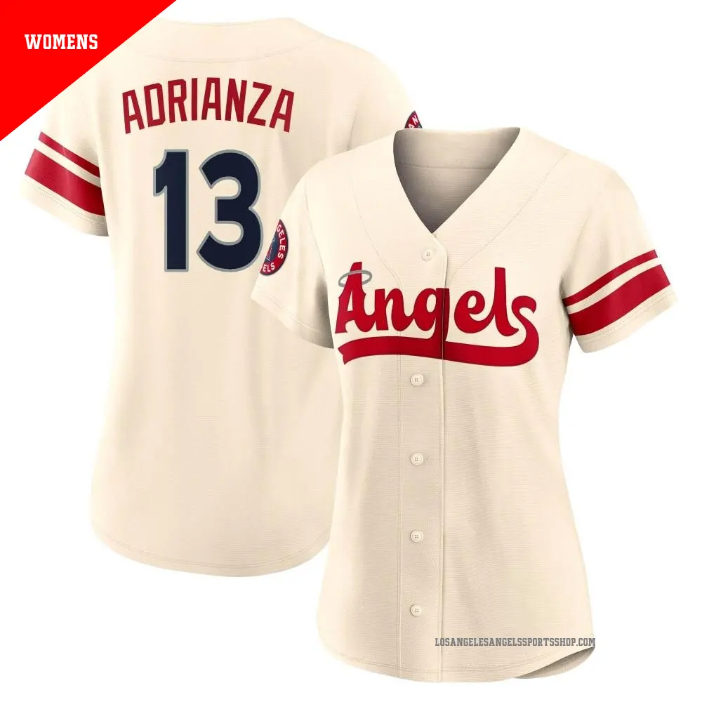 Women's ＃13 Ehire Adrianza Los Angeles Angels Cream Authentic 2022 City Connect Jersey