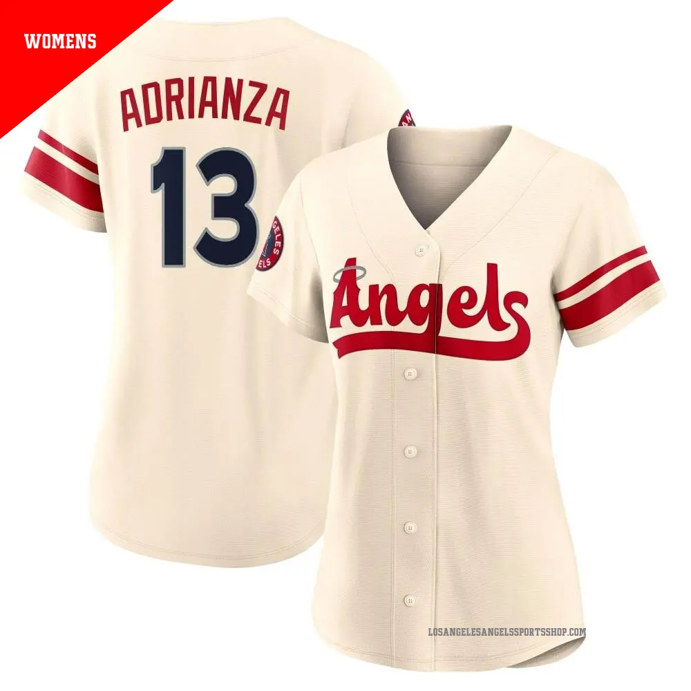 Women's ＃13 Ehire Adrianza Los Angeles Angels Cream Replica 2022 City Connect Jersey