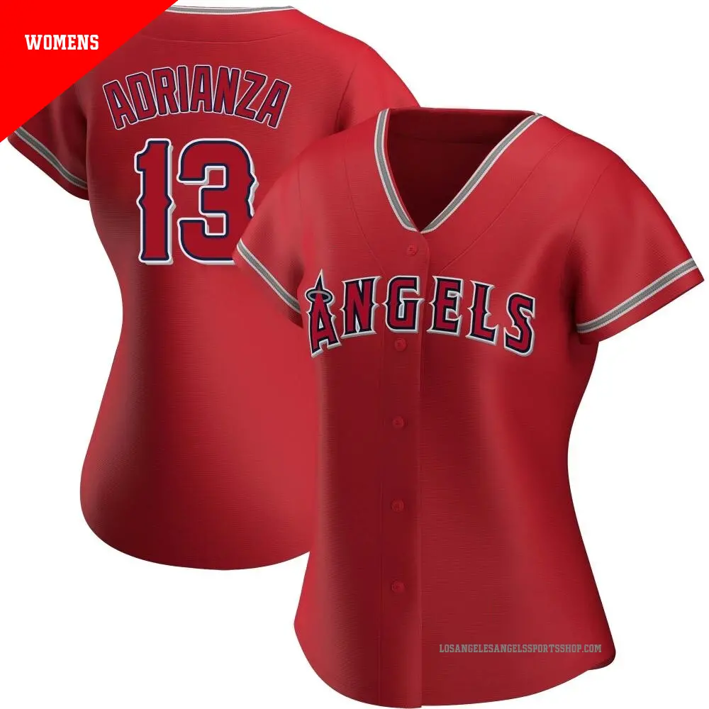 Women's ＃13 Ehire Adrianza Los Angeles Angels Red Authentic Alternate Jersey