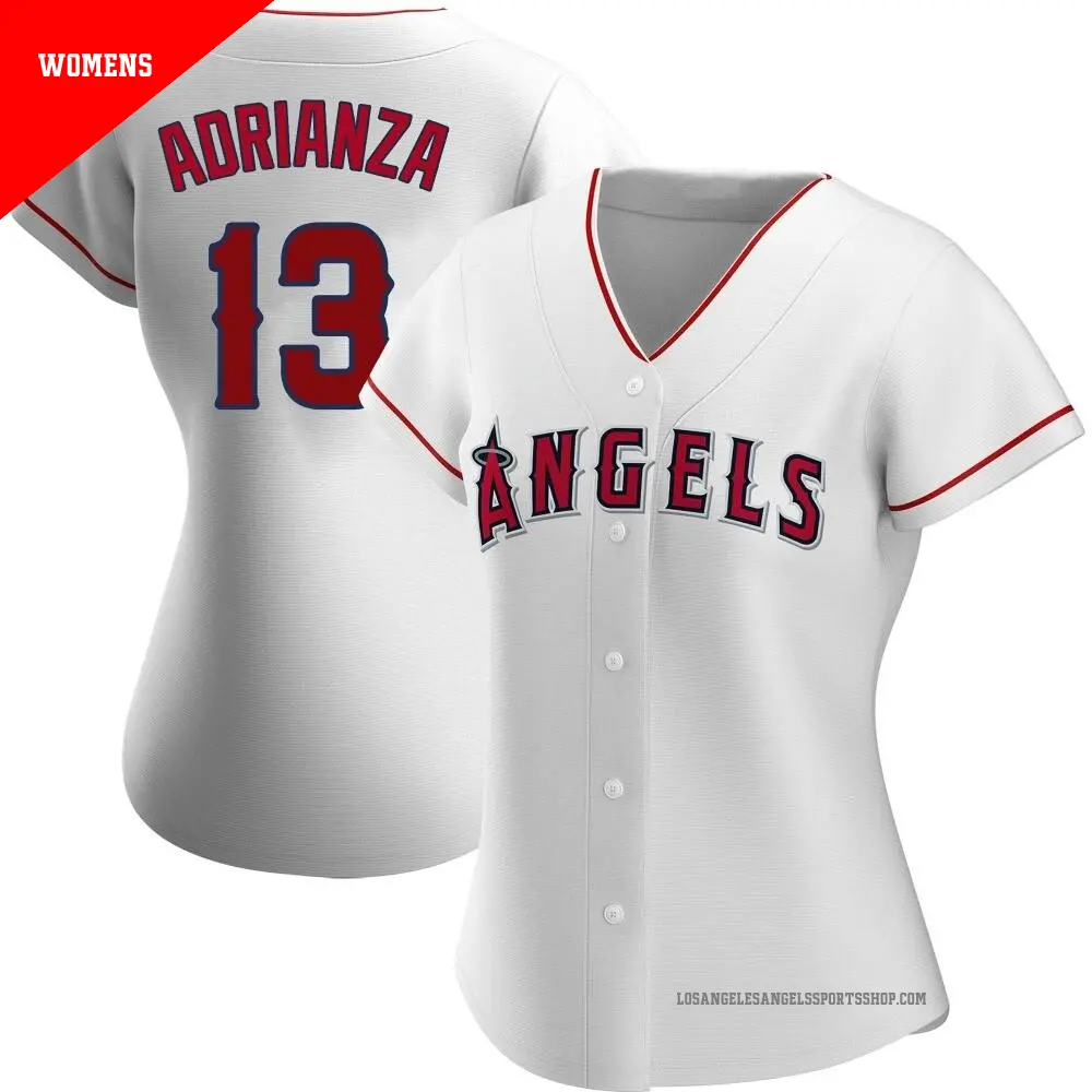 Women's ＃13 Ehire Adrianza Los Angeles Angels White Replica Home Jersey