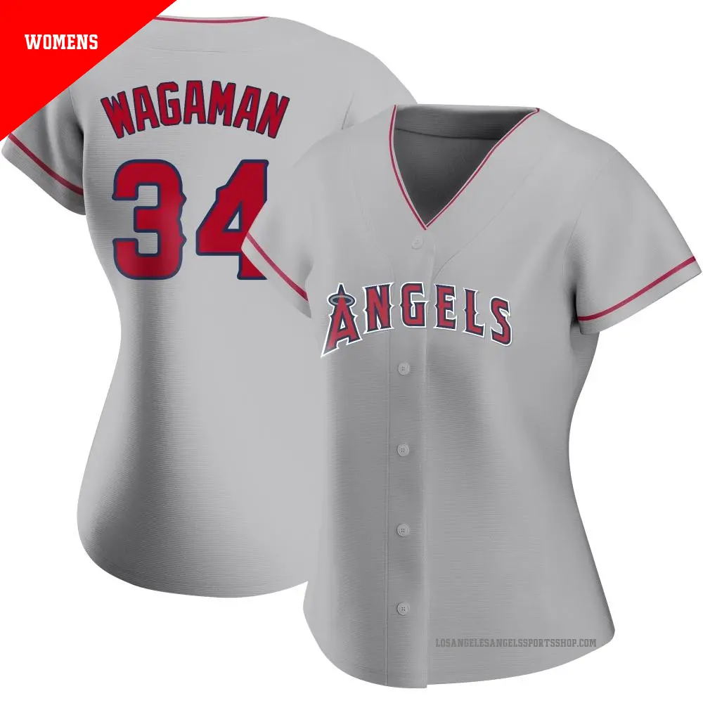 Women's ＃34 Eric Wagaman Los Angeles Angels Authentic Silver Road Jersey