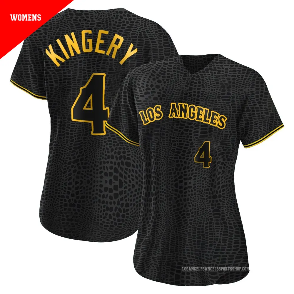 Women's ＃4 Scott Kingery Los Angeles Angels Black Authentic Snake Skin City Jersey